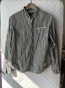 Adam Levine Button Up Shirt Mens M Gray White Check Long Sleeve Casual Cotton - Picture 1 of 13
