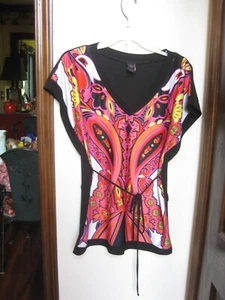 Wrapper Womens Blouse Multi-Color Size Medium Polyester Blend Belted Pullover - Picture 1 of 9