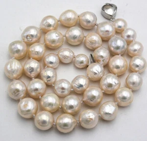 Huge 11-12mm Real Natural White South Sea Baroque Edison Pearl Necklace 14-36'' - Picture 1 of 18