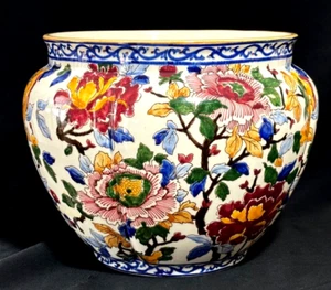 Gien France Peony Cache Flower Pot Ceramic Hand Painted Large 10" D - Picture 1 of 17