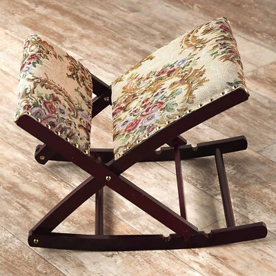 Rocking Wooden Foot Stool Foot Rest Foldable Upholstered Padded Ottoman FLORAL - Image 1 of 4