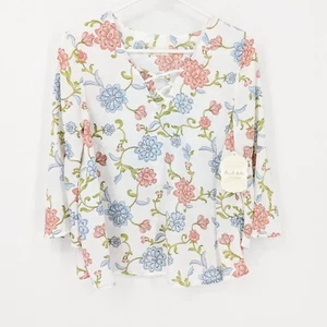 Blusa Alatr'd State Floral Manga Campana 3/4 Entrecruzada Cuello en V Blanca Para Mujer Talla M - Imagen 1 de 6