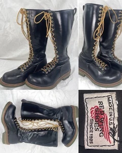 VTG 11 RED WING 45104 BLACK TALL LINEMAN LOGGER LACE UP USA GREEN SOLE BOOTS - Picture 1 of 16