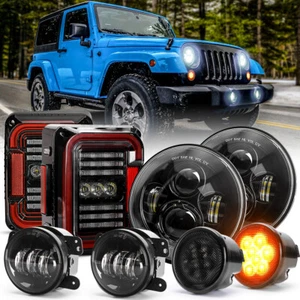 DOT 7" LED Headlights Tail Lamp Fog Signal Light For Jeep Wrangler JK JKU 07-18 - Foto 1 di 19