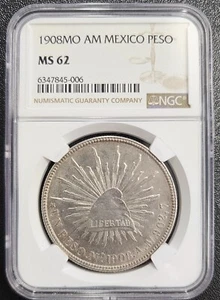 1908 MO AM MEXICO UN PESO NGC-MS 62 - Picture 1 of 2