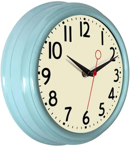 Lumuasky Retro Wall Clock 9.5 Inch Blue Kitchen 50'S Vintage Design round Silent - Picture 1 of 12