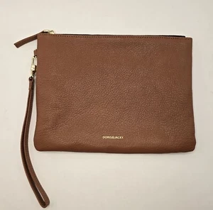 Doris & Jacky Brown Pebbled Lambskin Leather Wristlet Zipper Bag Soft! - Picture 1 of 7