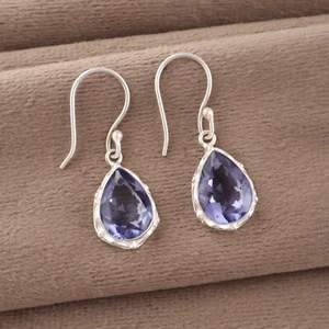 Beauteous Iolite Gemstone 925 Sterling Silver Jewelry Handmade Earrings For Gift - Picture 1 of 5