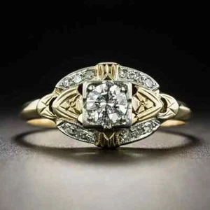 Vintage Art Deco Style Round CutLab Created Diamond Wedding 14K Gold Filled Ring - Picture 1 of 11