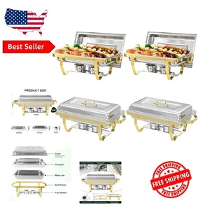 Premium 8QT Buffet Warmer Set - 4 Stainless Steel Chafing Dishes with Gold Frame - Picture 1 of 9