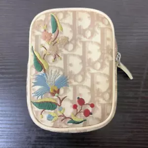 Christian Dior Accessory Pouch Hand Pouch embroidery Flower Trotter Beige Auth - Picture 1 of 24