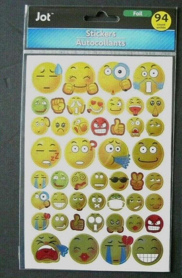 Smiley Shiny Gold Emoji Various Faces Foil 3/4" Stickers 94 Ct Pkg Brand New! - Image 1 of 1