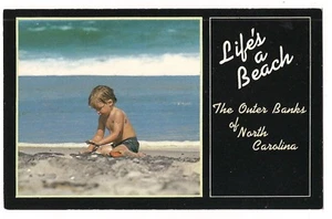 LITTLE BOY in Sand LIFE'S A BEACH Outer Banks North Carolina NC Postcard - Picture 1 of 2