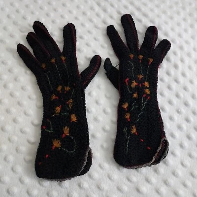 Guantes Mujer Vintage Invierno Nórdico Cosidos a Mano Bordados Envejecidos Años 50 60 Foto 1 de 4