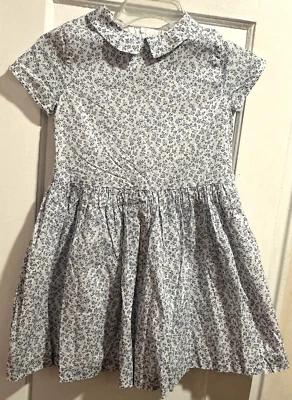 Jacadi Paris Peter Pan Cuello Plisado Cintura Completamente Forrado Azul Floral Talla 10 Años Foto 1 de 4