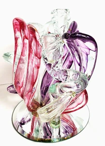 Vintage HTF Hand Blown Art Glass Candle Holder Purple Fusia White Clear preloved - Picture 1 of 15