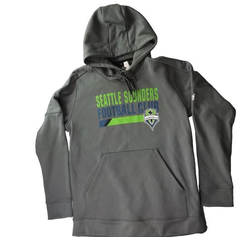 Sweatshirt Pullover Hoodie Hooded. Gray. Adidas Seattle Sounders Soccer Large Cover