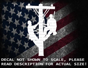2 Lineman on a Pole Cut Vinyl Decal Sticker US Seller US Made Dual Lineman - Picture 1 of 8