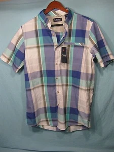 NWT Chaps Blue , White , and Turquois Plaid Short Sleeve Men's Button Down Shirt - Picture 1 of 5
