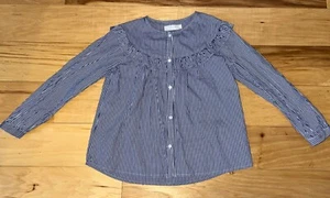 ZARA GIRLS NAVY BLUE & WHITE PINSTRIPE BLOUSE SIZE 8 EXCELLENT COND LD3 - Picture 1 of 3