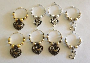 Bronze oder Silber Herz Weinglas Charms Jubiläum Alltag 2er Set - Bild 1 von 5
