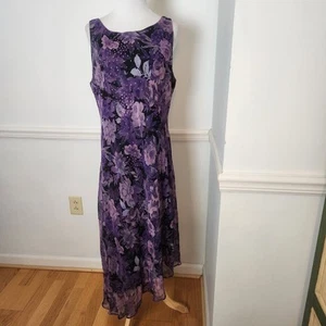 VTG 90s Y2K Dress Sz 16 Purple Sparkle Floral Maxi Fairy Grunge WhimsiGoth Assym - Picture 1 of 15