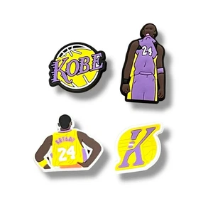 4 dijes para zapatos deportivos de baloncesto Croc Jibbit decoración Kobe Lakers nuevos sin etiquetas B - Imagen 1 de 4