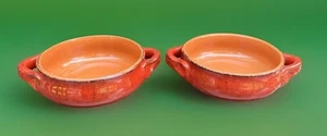 DE SILVA Red Glazed Terracotta Pottery Oven Handled Soup Bowls Set Of 2 Italy - Picture 1 of 9