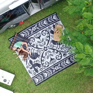 RECYCLED Plastic Outdoor Rug | 3x3m Pohutukawa Design, Square in Light Grey & Sm - Picture 1 of 7