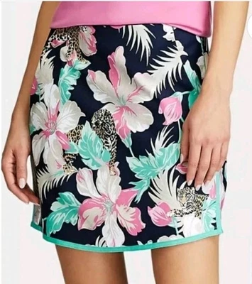 Saia polo de golfe Ralph Lauren feminina 6 azul marinho floral leopardo hibisco bolso ativo - Imagem 1 de 4