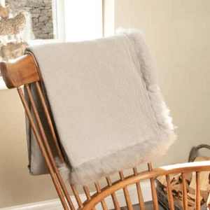 Grey Linen Blanket Sheepskin Trim 140x180cm - Picture 1 of 4