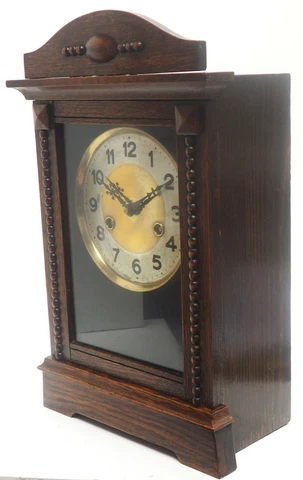 Antique 19th Original Oak Wood Mantel Clock German HAC 8 Day 38cm Carved Cover