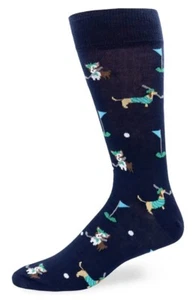 LORENZO UOMO MENS FINE ITALIAN COTTON SOCKS GOLF DOG PRINT NAVY 10-13 OS NWT - Picture 1 of 10