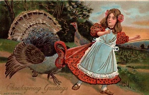 POSTKARTE THANKSGIVING TURKEY GOBBLER ZUM ANZIEHEN MÄDCHEN KLEID - Bild 1 von 2