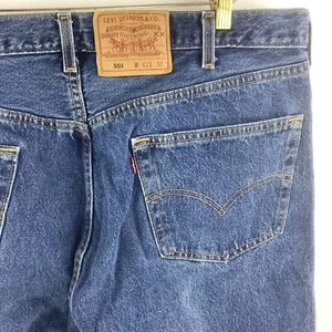 Levis 501 Mens Original Fit Straight Leg Blue Jeans Vintage USA 40x32 - Picture 1 of 9