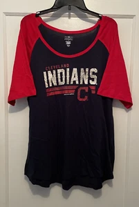 Cleveland Indians Womens T Shirt Size 1X Blue/Red Round Neck Retro MLB - Picture 1 of 9