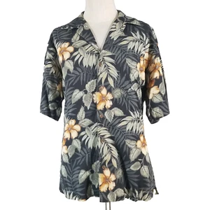 AFTCO Blue Water Hawaiian shirt men's large black floral short sleeve tropical - Picture 1 of 12