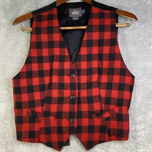 Woolrich Wool Vest Women’s Size Large Red Buffalo Plaid Made In USA Vintage - Picture 1 of 13