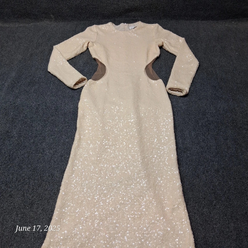 Vestido largo de manga larga con lentejuelas en crema Lara de Dress the Population Talla pequeña Foto 1 de 4