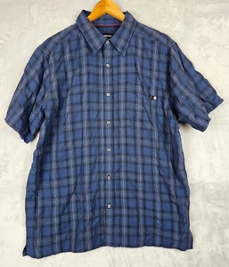 Marmot Short Sleeve Button Up Shirt Navy Plaid Soft Feel Men's Size XL Casual - Picture 1 of 8