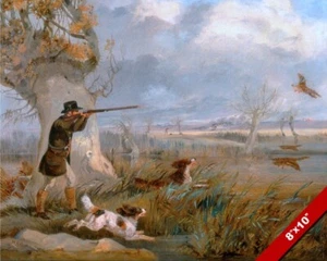 1800’S ENGLISH GENTLEMAN DUCK HUNTING W DOGS PAINTING ART REAL CANVAS PRINT - Picture 1 of 1
