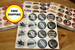 NHL SAN JOSE SHARKS 16-PIECE SET 1" ROUND STICKERS WITH CLEAR DOME COVER - Picture 1 of 4