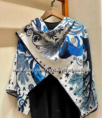 Sallys 70% Cashmere & 30% Silk Wrap Scarf Tribal Animal Print 2 Face Shawl 53" - Image 1 of 4