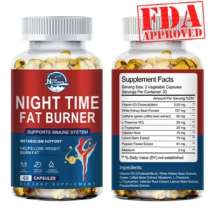 Night Time Fat Burner 60ct Weight Loss Appetite Suppressant Sleep Aid Diet Pills - Picture 1 of 7