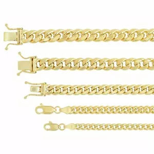 14k Yellow Gold Miami Cuban Link Chain Necklace 3.75mm-7.3mm Size 16"-30" Hollow - Picture 1 of 11