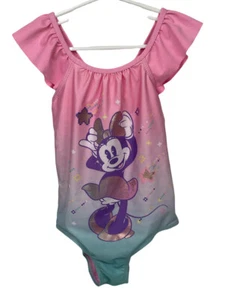 Disney Store Girls 7/8 7 8 Minnie Mouse Pink Galaxy Ombre Swimsuit Ruffle Bow - Picture 1 of 12