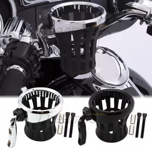 Handlebar Cup Holder for Harley Softail Drink Bottle Support Basket Chrome/Black - Picture 1 of 8