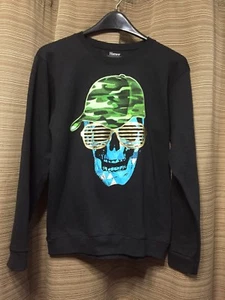 Hanes Solid Black Youth Size 2XL Long sleeve Crew Neck Pullover Sweater W Skull - Picture 1 of 10