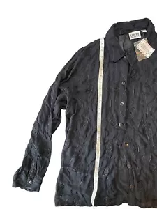 VTG 90s Chico's Design Sheer Black Rosette Blouse Button Down Shirt New Sz 3 XL - Picture 1 of 4