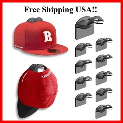 Adhesive Hat Hooks for Wall 10 Pack - 2 Different Ways Hat Racks to Organize ... - Image 1 of 4